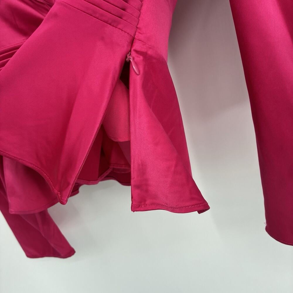 NWT Caché Fuchsia Pink Wrap Blouse Long Sleeve Peplum Waist Elegant Top Small - Picture 4 of 10